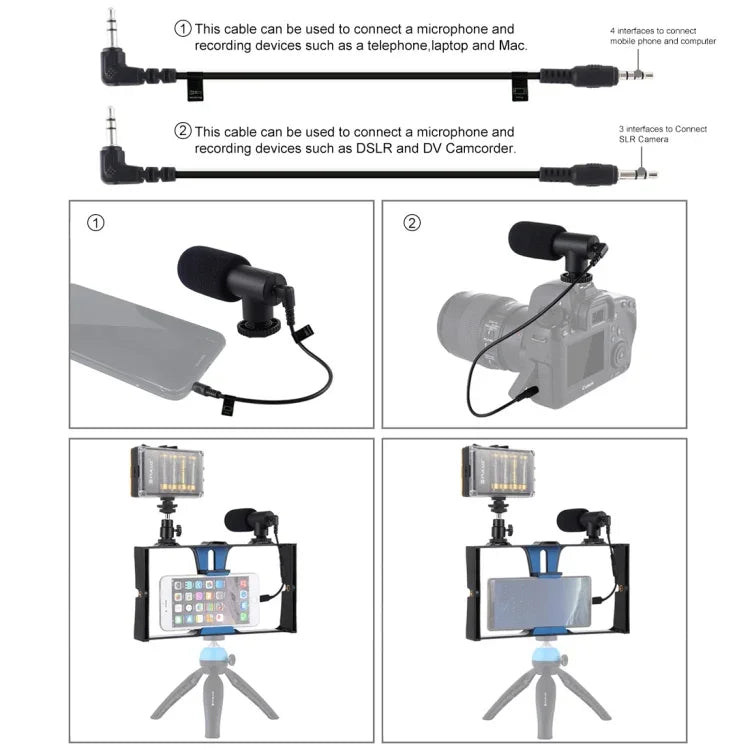 PULUZ 3 in 1 Vlogging Live Broadcast LED Selfie Light Smartphone Video Rig Kits with Microphone + Cold Shoe Tripod Head for iPhone, Galaxy, Huawei, Xiaomi, HTC, LG, Google, and Other Smartphones, 3-in-1, 3-in-1(Red), 3-in-1(US)