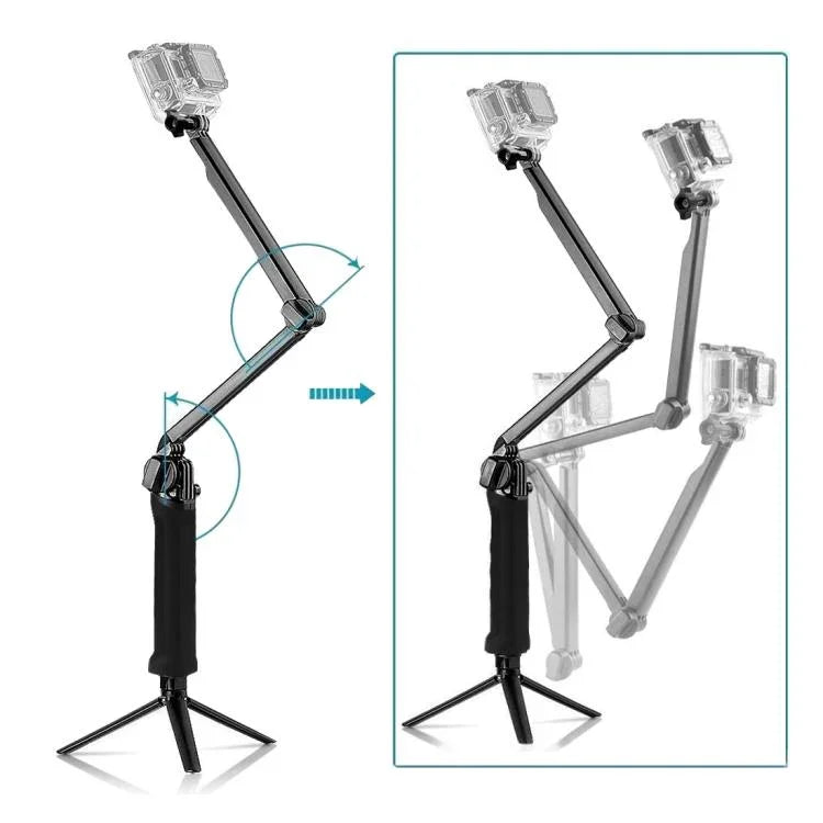 PULUZ 3-Way Grip Foldable Tripod Selfie-stick Extension Monopod for GoPro, Insta360 ONE R, DJI Osmo Action and Other Action Cameras, Length: 20-58cm, Length: 20-58cm