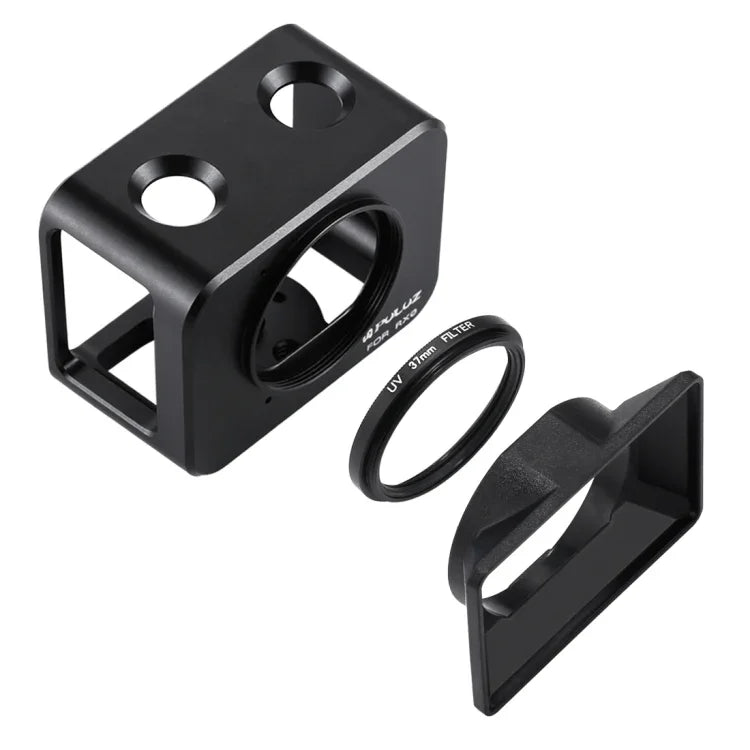 PULUZ for Sony RX0 Aluminum Alloy Protective Cage + 37mm UV Filter Lens + Lens Sunshade with Screws and Screwdrivers, Cage Black, Cage Gold, Cage Blue, Cage Red, Cage Silver