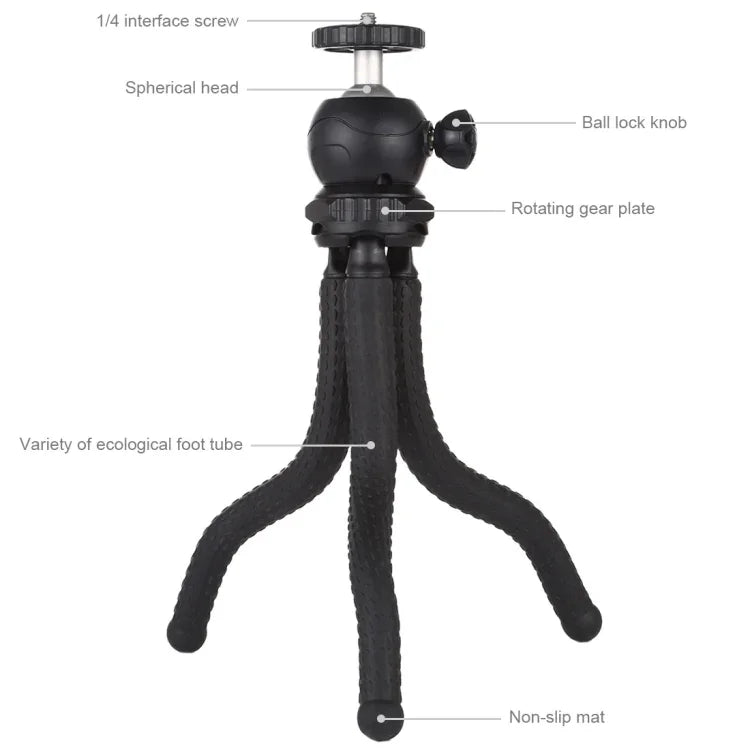 PULUZ Mini Octopus Flexible Tripod Holder with Ball Head for DJI, Insta360, GoPro and Other Action Cameras, SLR Cameras, Cellphone, Size: 25cmx4.5cm, 25cm Tripod