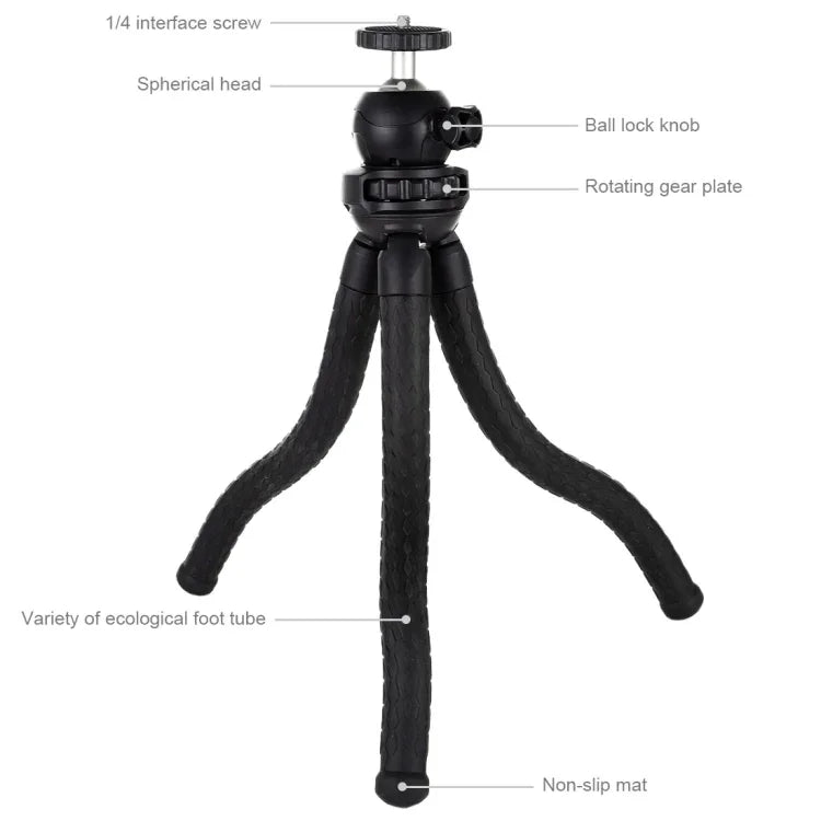 PULUZ Mini Octopus Flexible Tripod Holder with Ball Head for SLR Cameras, DJI, Insta360, GoPro and Other Action Cameras, Cellphone, Size:30cmx5cm, 30cm Tripod