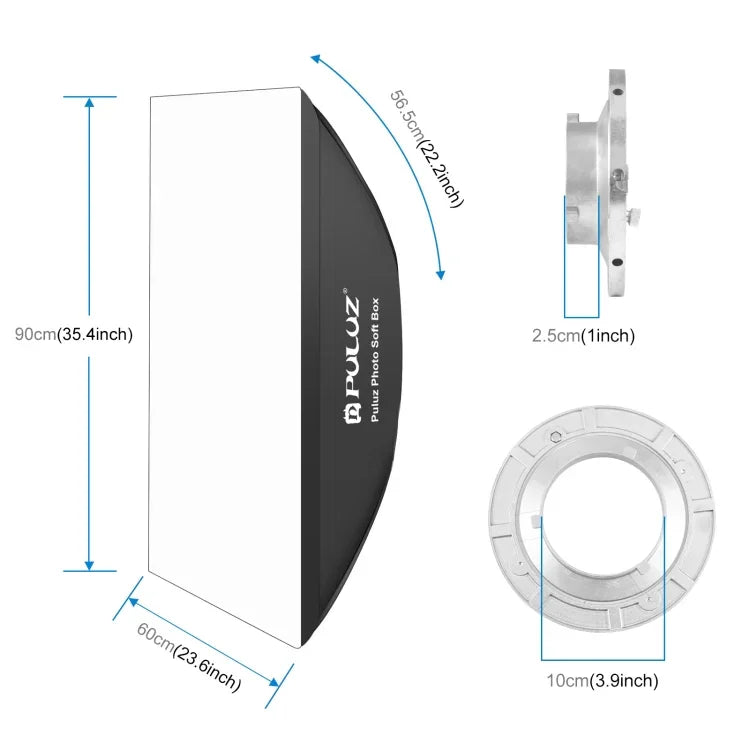 PULUZ Rectangle Speedlite Softbox Bowens Mount Diffuser, 60 x 90cm Rectangle