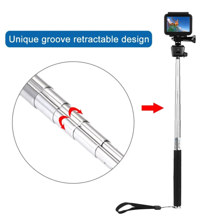 PULUZ Extendable Handheld Selfie Monopod for DJI, Insta360, GoPro and Other Action Cameras, Length: 22.5-80cm, Length: 22.5-100cm