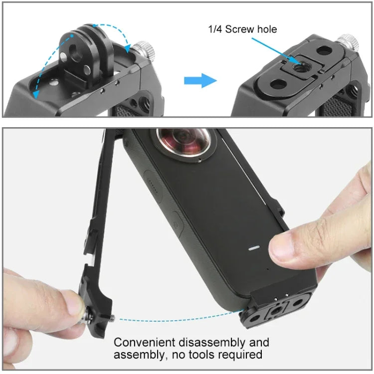 PULUZ Protective Cage Rig Housing Frame with Cold Shoe Mounts & Magnetic Folding Tripod Adapter for Insta360 ONE X2, Cage For Insta360 ONE X2