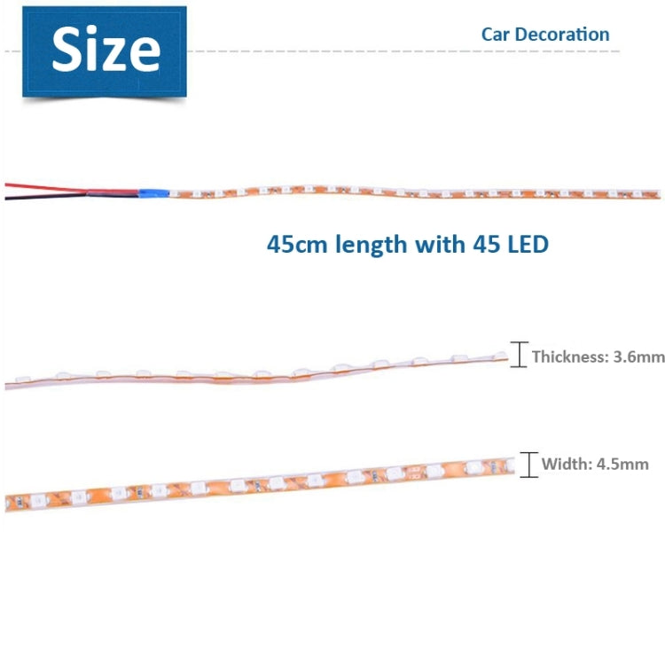 5 PCS Normally-on Style 45 LED 3528 SMD Waterproof Flexible Car Strip Light for Car Decoration, DC 12V, Length: 45cm, 45cm+Dark Blue, 45cm+Green, 45cm+Ice blue, 45cm+Pink, 45cm+Red, 45cm+White, 45cm+Yellow