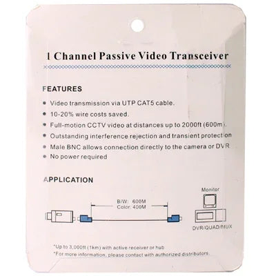 1 Channel Passive BNC Network Video Balun Transceiver, X202P-C