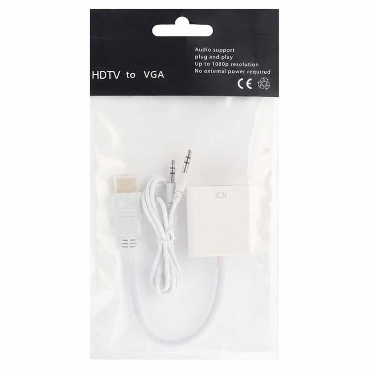 24cm Full HD 1080P HDMI to VGA + Audio Output Cable for Computer / DVD / Digital Set-top Box / Laptop / Mobile Phone / Media Player, Length: 24cm(White)