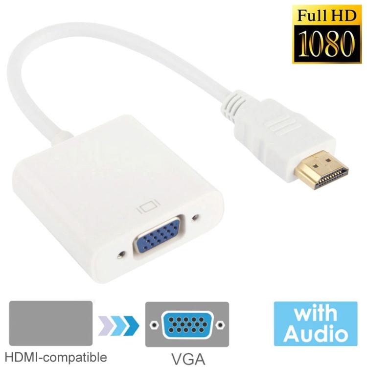 24cm Full HD 1080P HDMI to VGA + Audio Output Cable for Computer / DVD / Digital Set-top Box / Laptop / Mobile Phone / Media Player, Length: 24cm(White)
