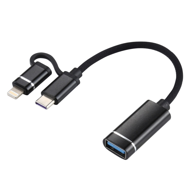 USB 3.0 Female to 8 Pin + USB-C / Type-C Male Charging + Transmission OTG Nylon Braided Adapter Cable, Cable Length: 11cm, 8 Pin Silver + White, 8 Pin Black, 8 Pin Red, 8 Pin Blue