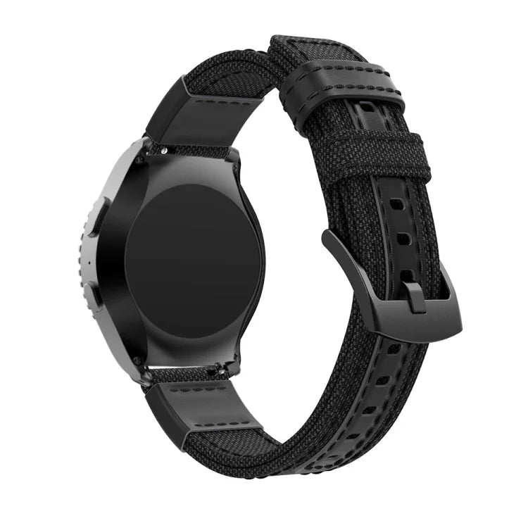 Canvas and Leather Wrist Strap Watch Band for Samsung Gear S2/Galaxy Active 42mm, Wrist Strap Size:135+96mm