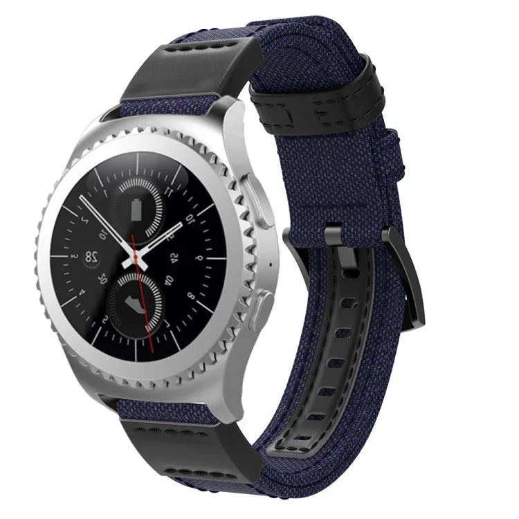 Canvas and Leather Wrist Strap Watch Band for Samsung Gear S2/Galaxy Active 42mm, Wrist Strap Size:135+96mm