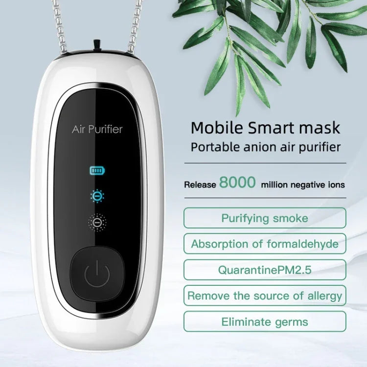 KY100A Portable Negative Ion Air Purifier Neck Hanging Air Purifier, Rectangle White, Rectangle Black