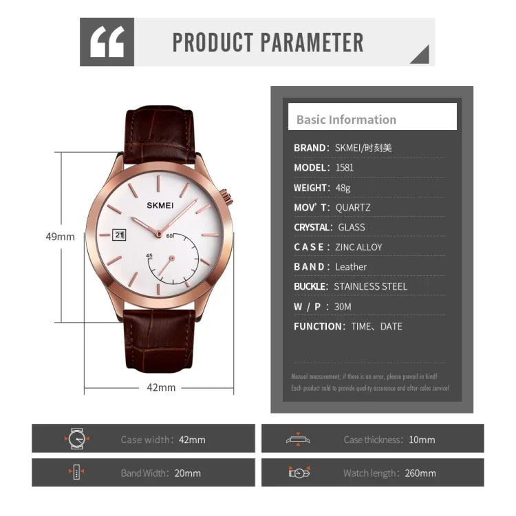 SKMEI 1581 Creative Fashion Men Watch Simple Casual Outdoor Sports Waterproof Two-Pin Quartz Watch