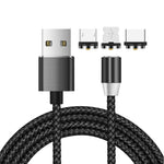 3 in 1 USB to 8 Pin + Type-C/USB-C + Micro USB Magnetic Metal Interface Nylon Braided Charging Cable, Length: 1m