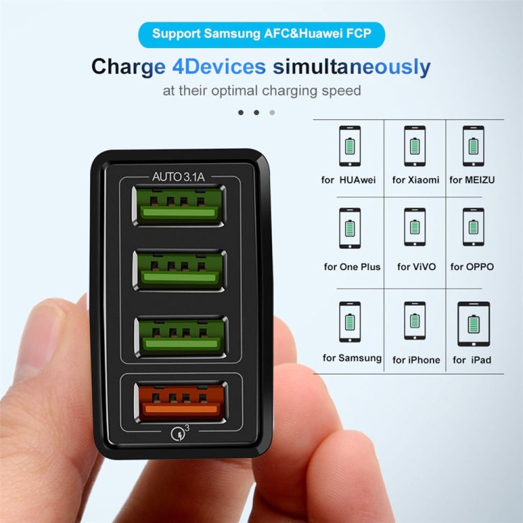 2 in 1 USB to USB-C / Type-C Data Cable + 30W QC 3.0 4 USB Interfaces Mobile Phone Tablet PC Universal Quick Charger Travel Charger Set, US Plug, USB-C / Type-C Set US Plug