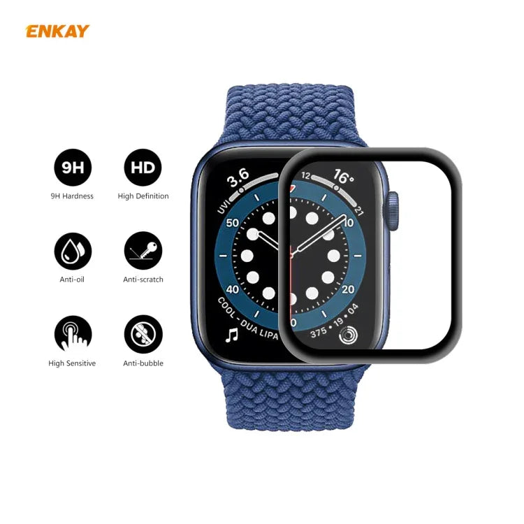 2 PCS ENKAY Hat-Prince 0.2mm 9H Surface Hardness 3D Explosion-proof Aluminum Alloy Edge Full Screen Tempered Glass Screen Film, For Apple Watch 6/5/4/SE 40mm
