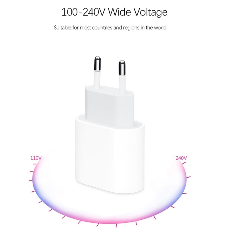 PD 20W Single USB-C / Type-C Interface Travel Charger, EU Plug, Actual 20W EU Plug