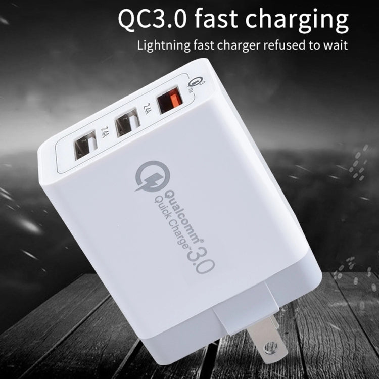 SDC-30W 2 in 1 USB to 8 Pin Data Cable + 30W QC 3.0 USB + 2.4A Dual USB 2.0 Ports Mobile Phone Tablet PC Universal Quick Charger Travel Charger Set,  US Plug, with 8 Pin Cable, US Plug