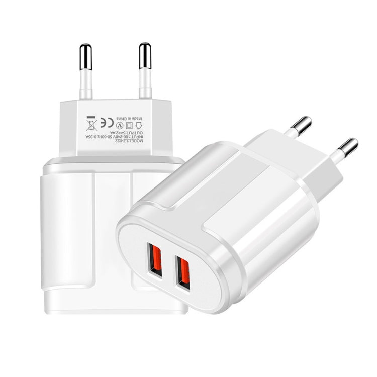 Dual USB Portable Travel Charger + 1 Meter USB to Type-C Data Cable, EU Plug