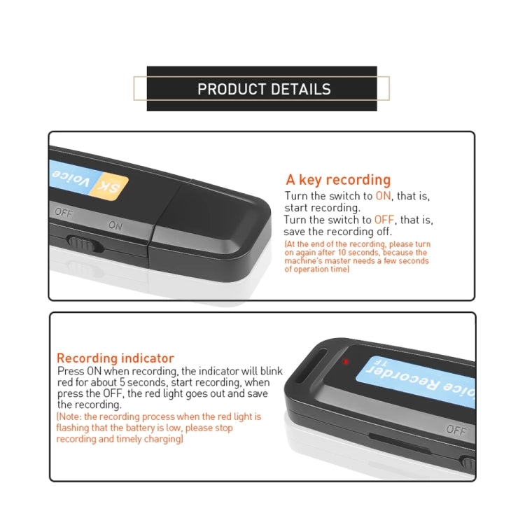 SK001 Professional Rechargeable U-Disk Portable USB Digital Audio Voice Recorder Pen Support TF Card, 32GB
