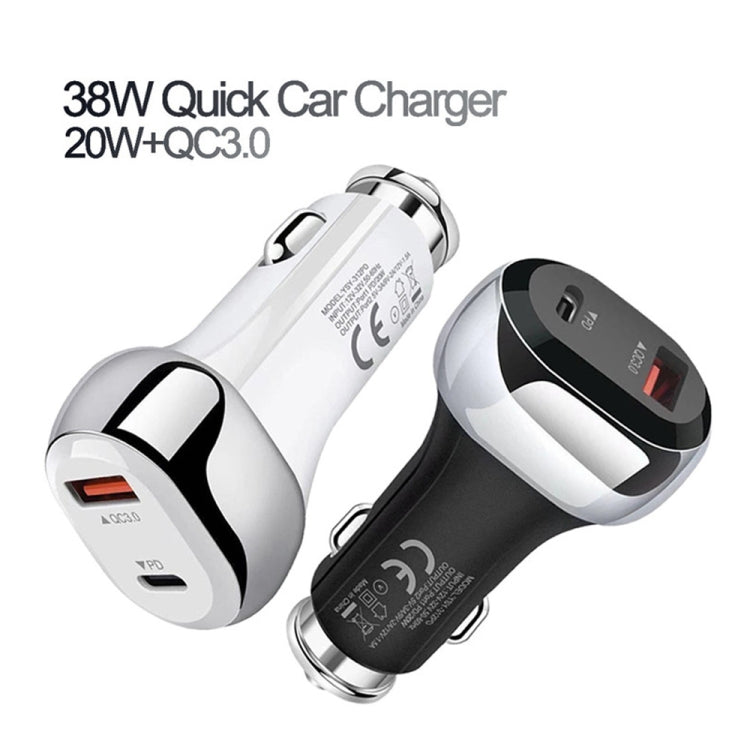 YSY-312PD QC3.0 18W USB + PD 20W USB-C / Type-C Car Charger with USB to USB-C / Type-C Data Cable, PD 20W with USB-C / Type-C Cable