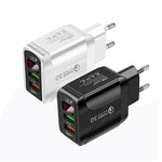 F002C QC3.0 USB + USB 2.0 Fast Charger with LED Digital Display for Mobile Phones and Tablets, EU Plug, EU Plug
