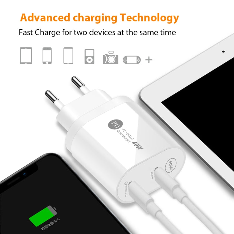 002 40W Dual Port PD USB-C / Type-C Fast Charger for iPhone / iPad Series, UK Plug, UK Plug