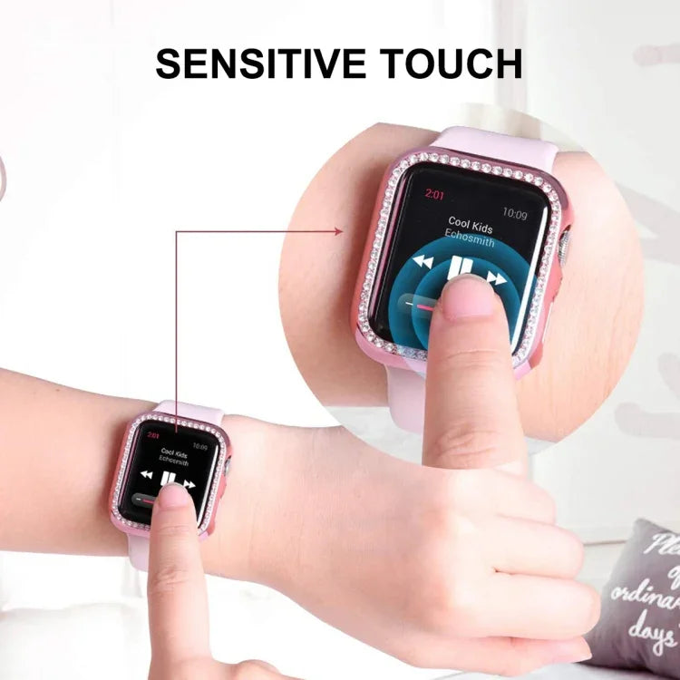 ENKAY Hat-Prince Electroplate PC Diamond Watch Case + Full Coverage Curved PET Screen Protector Film For Apple Watch Series 7 45mm