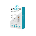 PD25W USB-C / Type-C + QC3.0 USB Dual Ports Fast Charger, EU Plug, EU Plug