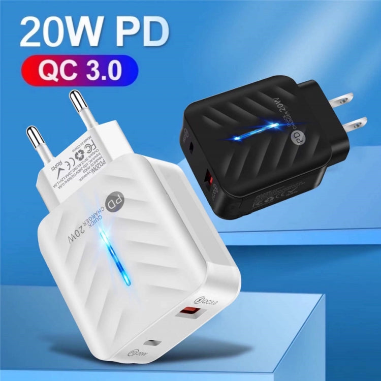 PD03 20W PD3.0 + QC3.0 USB Charger with USB to 8 Pin Data Cable, EU Plug, EU Plug + USB to 8 Pin Cable