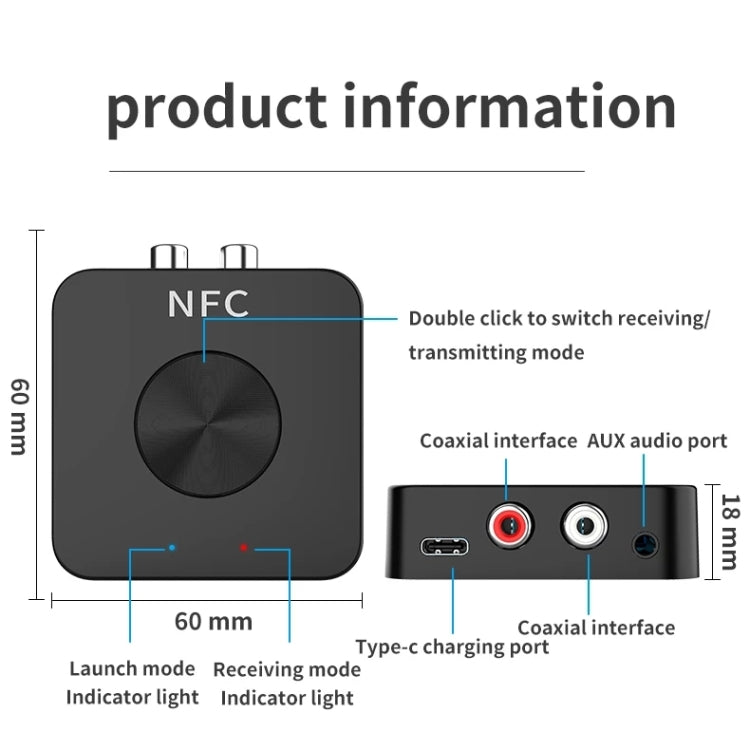 BT-21 NFC Bluetooth 5.0 Receiver & Transmitter RCA 3.5mm AUX Audio Adapter, BT-21