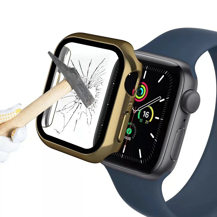 Electroplating Monochrome PC+Tempered Film Watch Case, For Apple Watch Series 9 / 8 / 7 45mm, For Apple Watch Series 8 / 7 45mm, For Apple Watch Series 6/5/4/SE 44mm, For Apple Watch Series 3/2/1 42mm, For Apple Watch Series 9 / 8 / 7 41mm             ...