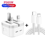 PD 35W Dual USB-C / Type-C Ports Charger with Type-C to 8 Pin Data Cable, UK Plug, UK Plug + 1m 8 Pin Cable, UK Plug + 1.5m 8 Pin Cable, UK Plug + 2m 8 Pin Cable