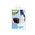 45W PD3.0 + 2 x QC3.0 USB Multi Port Quick Charger, EU Plug, EU Plug