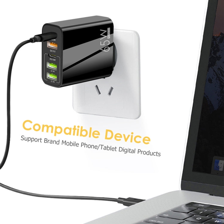 65W Dual PD Type-C + 3 x USB Multi Port Charger for Phone and Tablet PC, UK Plug, UK Plug