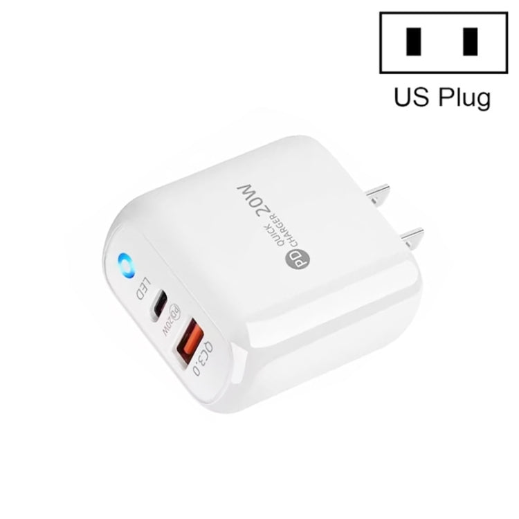 PD04 PD20W + QC18W Mobile Phone Charger with LED Indicator, US Plug, US Plug