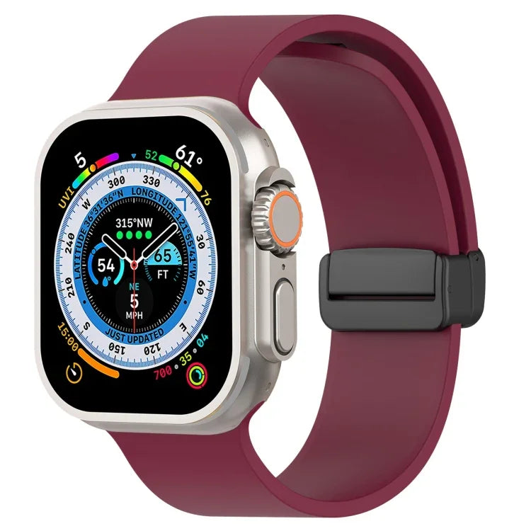 Magnetic Black Buckle Smooth Silicone Watch Band, For Apple Watch Ultra 49mm, For Apple Watch Series 8&7 45mm, For Apple Watch Series 8&7 41mm