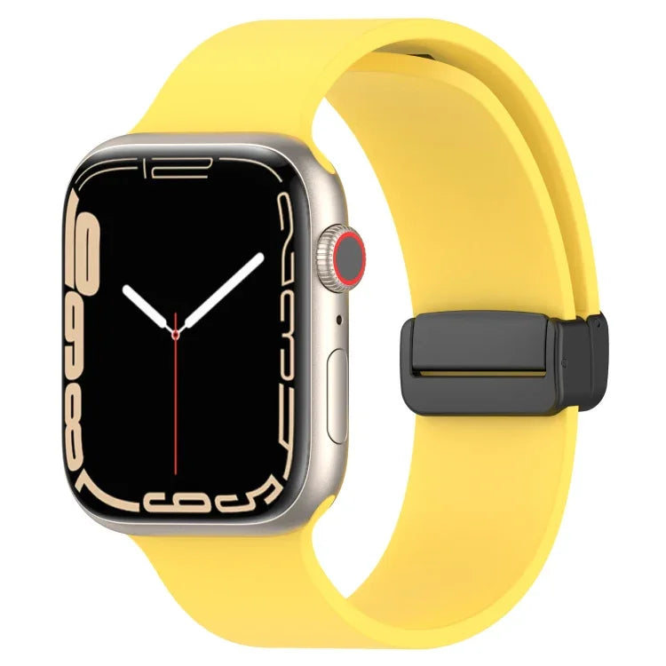 Magnetic Black Buckle Smooth Silicone Watch Band, For Apple Watch Ultra 49mm, For Apple Watch Series 8&7 45mm, For Apple Watch Series 8&7 41mm