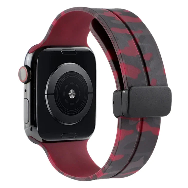 Magnetic Clasp Camouflage Silicone Watch Band, For Apple Watch Ultra 49mm, For Apple Watch Series 8&7 45mm, For Apple Watch Series 8&7 41mm