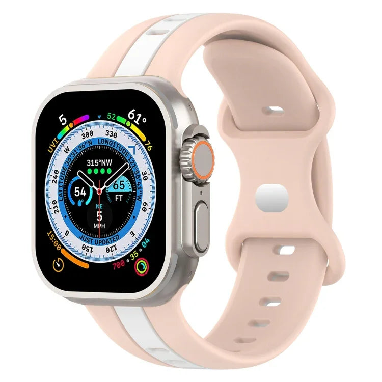 Butterfly Buckle Two-Color Silicone Watch Band, For Apple Watch Ultra 49mm, For Apple Watch Series 8&7 45mm, For Apple Watch Series 8&7 41mm