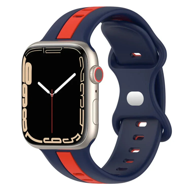 Butterfly Buckle Two-Color Silicone Watch Band, For Apple Watch Ultra 49mm, For Apple Watch Series 8&7 45mm, For Apple Watch Series 8&7 41mm
