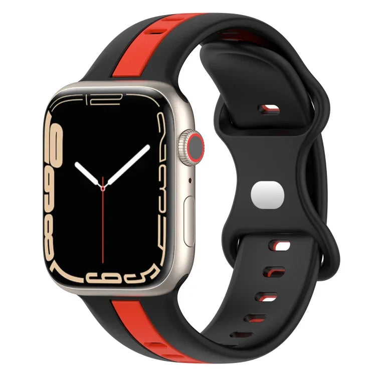 Butterfly Buckle Two-Color Silicone Watch Band, For Apple Watch Ultra 49mm, For Apple Watch Series 8&7 45mm, For Apple Watch Series 8&7 41mm