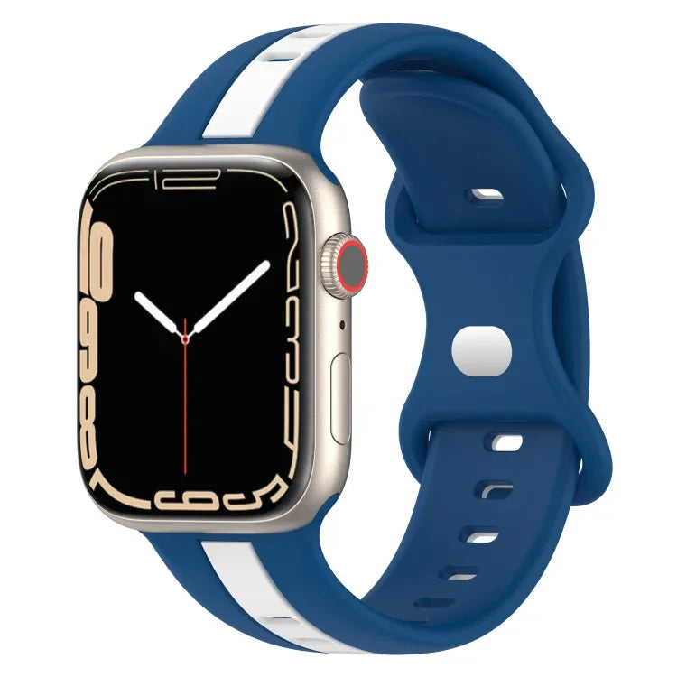 Butterfly Buckle Two-Color Silicone Watch Band, For Apple Watch Ultra 49mm, For Apple Watch Series 8&7 45mm, For Apple Watch Series 8&7 41mm