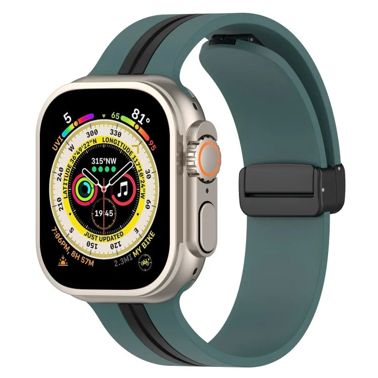 Magnetic Clasp Two-Color Silicone Watch Band, For Apple Watch Ultra 49mm, For Apple Watch Series 8&7 45mm, For Apple Watch Series 8&7 41mm