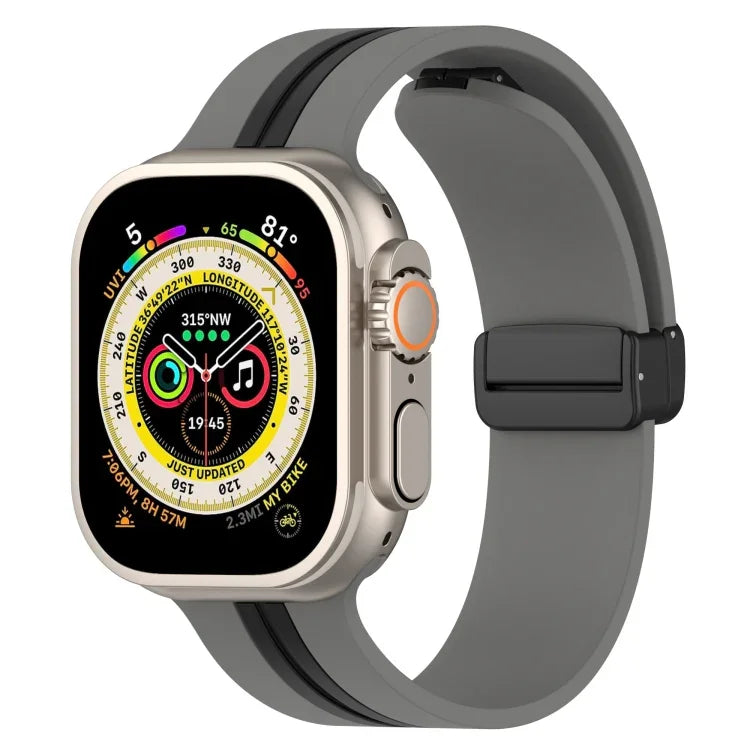 Magnetic Clasp Two-Color Silicone Watch Band, For Apple Watch Ultra 49mm, For Apple Watch Series 8&7 45mm, For Apple Watch Series 8&7 41mm
