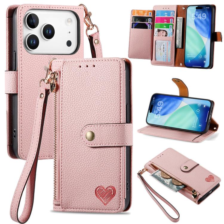 Love Zipper Lanyard Leather Phone Case, For iPhone 18 Pro / 17 Pro, For iPhone 18 Pro Max / 17 Pro Max, For iPhone 17e / 16e, For iPhone 17, For iPhone Air, For iPhone 16 Pro Max, For iPhone 16 Pro, For iPhone 16 Plus