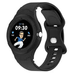 Leather texture silicone watch band shown on a Google Pixel Watch 2 with digital display and animated character.