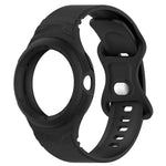 Leather texture silicone watch band in black, designed for Google Pixel Watch 2, showcasing thickened strap design.