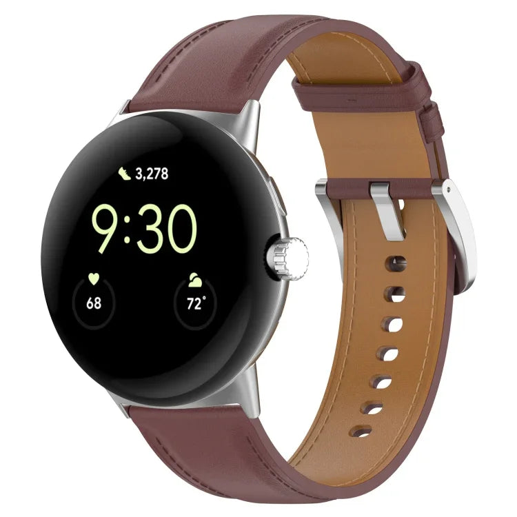 Top Layer Leather Embossed Sewing Watch Band, For Google Pixel Watch 4 / 3 / 2 / 1 41mm