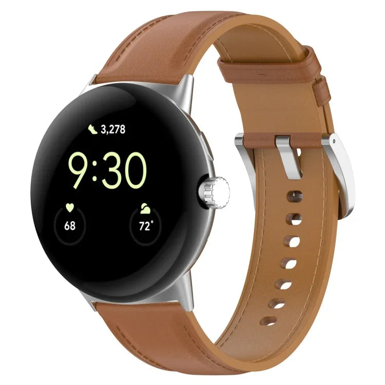 Top Layer Leather Embossed Sewing Watch Band, For Google Pixel Watch 4 / 3 / 2 / 1 41mm